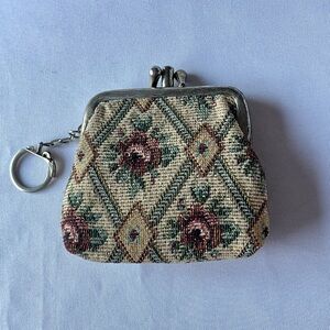 Vintage Floral Tapestry Coin Purse With Lock Clasp And Keychain